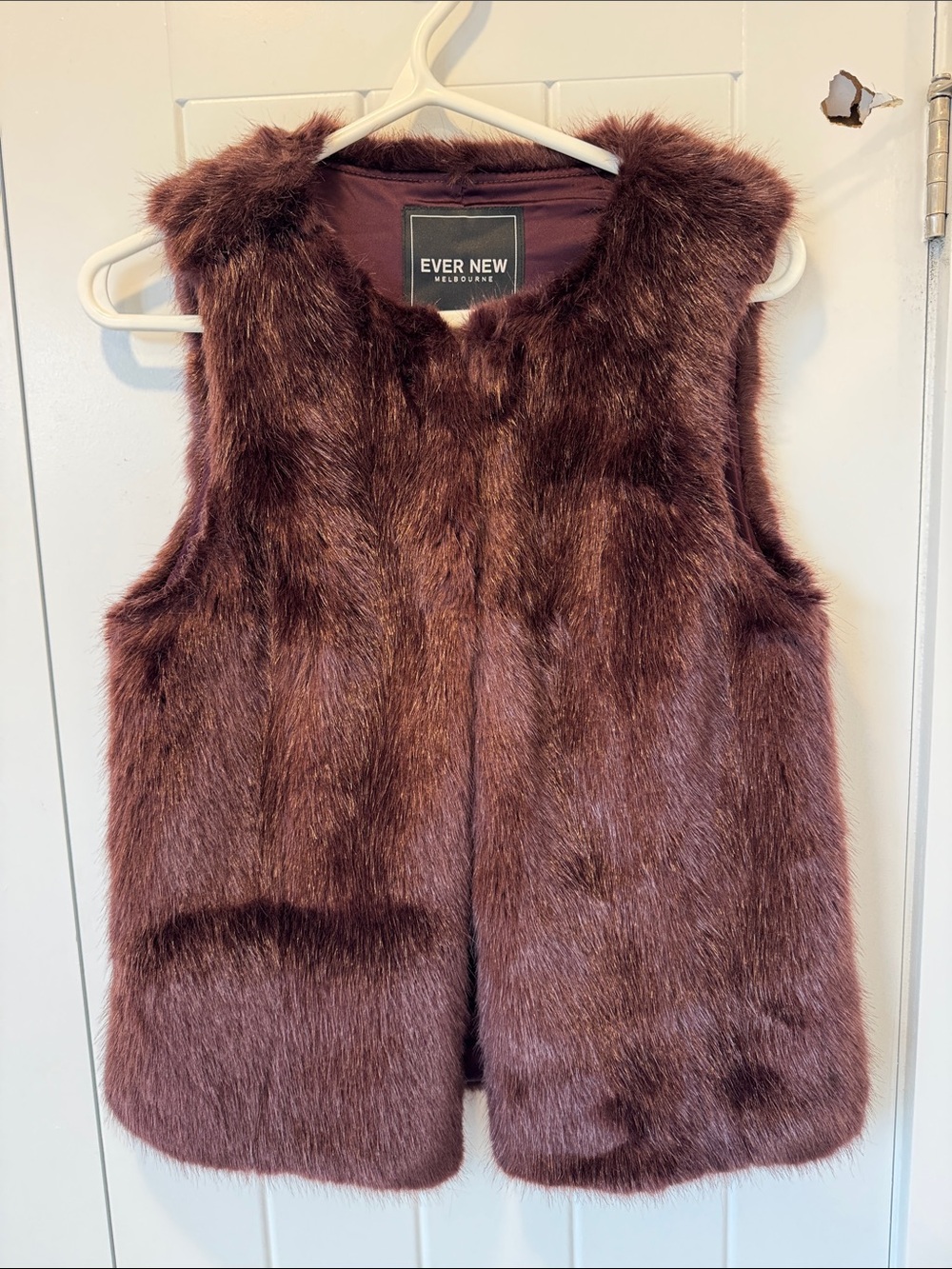 Ever New Plush Faux Fur Vest in Burgundy